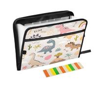 Ttgoth Cute Dinosaurs Accordion File Organizer 13 Pockets Expanding File Folder with Labels A4 Document Holder Portable Receipt & Document Organizer for School, Office & Business