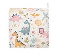 Ttgoth Cute Dinosaurs Baby Muslin Washcloths, 3 Pack 4-Layer Cotton Face Towels with Hanging Loop, Soft Absorbent Wash Cloths for Newborns, 30 x 30 cm