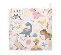Ttgoth Cute Dinosaurs Baby Muslin Washcloths, 3 Pack 4-Layer Cotton Face Towels with Hanging Loop, Soft Absorbent Wash Cloths for Newborns, 30 x 30 cm