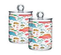 Ttgoth Cute Dinosaurs Qtip Holder Dispenser Acrylic Bathroom Jars 2 PCS Apothecary Jar Makeup Organizer for Cotton Pad, Bud, Swab, Ball