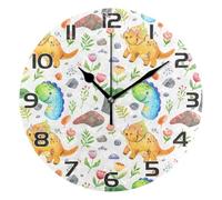 Ttgoth Cute Dinosaurs Wall Clock Silent Non-Ticking Modern Decorative Round Wall Clock Battery Operated for Home Kitchen Living Room Office, 25x25 cm