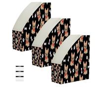 Ttgoth Cute DogsMagazine File Holder for Desk, PP A4 File Organiser, Foldable Magazine Storage Box with Labels, Desktop Document Organiser for Office, School and Home, 3 Pack
