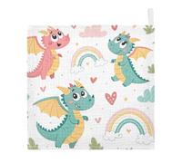 Ttgoth Cute Dragon Baby Muslin Washcloths, 3 Pack 4-Layer Cotton Face Towels with Hanging Loop, Soft Absorbent Wash Cloths for Newborns, 30 x 30 cm