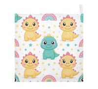 Ttgoth Cute Dragon Baby Muslin Washcloths, 3 Pack 4-Layer Cotton Face Towels with Hanging Loop, Soft Absorbent Wash Cloths for Newborns, 30 x 30 cm