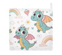 Ttgoth Cute Dragon Baby Muslin Washcloths, 5 Pack 4-Layer Cotton Face Towels with Hanging Loop, Soft Absorbent Wash Cloths for Newborns, 30 x 30 cm