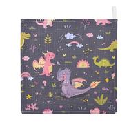 Ttgoth Cute Dragon Baby Muslin Washcloths, 5 Pack 4-Layer Cotton Face Towels with Hanging Loop, Soft Absorbent Wash Cloths for Newborns, 30 x 30 cm