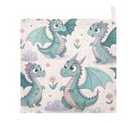 Ttgoth Cute Dragon Baby Muslin Washcloths, 5 Pack 4-Layer Cotton Face Towels with Hanging Loop, Soft Absorbent Wash Cloths for Newborns, 30 x 30 cm