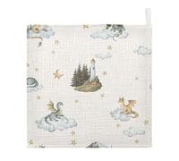 Ttgoth Cute Dragon Baby Muslin Washcloths, 5 Pack 4-Layer Cotton Face Towels with Hanging Loop, Soft Absorbent Wash Cloths for Newborns, 30 x 30 cm