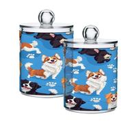 Ttgoth Cute Foxes Qtip Holder Dispenser Acrylic Bathroom Jars 2 PCS Apothecary Jar Makeup Organizer for Cotton Pad, Bud, Swab, Ball