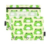 Ttgoth Cute Frogs Pencil Pouch for Binder 3 Ring 2PCS Pencil Pouches with Clear Window Zipper Pen Case Stationery Organiser Cosmetic Bag