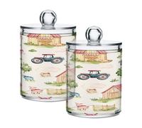 Ttgoth Cute Green Cacti Qtip Holder Dispenser Acrylic Bathroom Jars 2 PCS Apothecary Jar Makeup Organizer for Cotton Pad, Bud, Swab, Ball