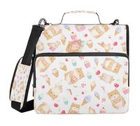 Ttgoth Cute Ice Cream 3 Ring Zipper Binder 1.5 Inch Capacity Binder Organiser 500 Sheet with Shoulder Strap & Handle Multi-Pocket Expanding File Folder for School Office