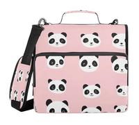 Ttgoth Cute Panda Faces 3 Ring Zipper Binder 1.5 Inch Capacity Binder Organizer 500 Sheet with Shoulder Strap & Handle Multi-Pocket Expanding File Folder for School Office