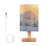 Ttgoth Cute Polar Bear Bedside Table Lamp for Bedroom Small Nightstand Lamp LED Desk Lamp with USB Ports and Fabric Shade for Living Room, Dorm, Home, Office