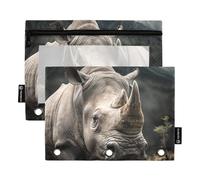 Ttgoth Cute Rhino Pencil Pouch for Binder 3 Ring 2PCS Pencil Pouches with Clear Window Zipper Pen Case Stationery Organiser Cosmetic Bag
