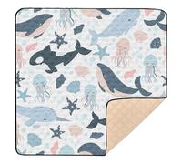 Ttgoth Cute Sea Creatures Baby Play Mat for Floor 127x127cm Soft Foldable Crawling Mat Waterproof Non-Slip Floor Mat Kids Playmat for Infants Babies Toddlers