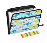 Ttgoth Cute Sharks Accordion File Organizer 13 Pockets Expanding File Folder with Labels A4 Document Holder Portable Receipt & Document Organizer for School, Office & Business