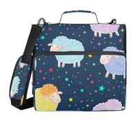 Ttgoth Cute Sheep 3 Ring Zipper Binder 1.5 Inch Capacity Binder Organiser 500 Sheet with Shoulder Strap & Handle Multi-Pocket Expanding File Folder for School Office