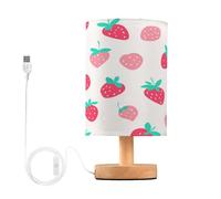 Ttgoth Cute Strawberry Bedside Table Lamp for Bedroom Small Nightstand Lamp LED Desk Lamp with USB Ports and Fabric Shade for Living Room, Dorm, Home, Office