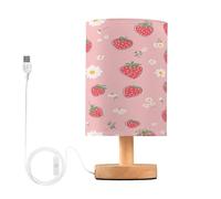 Ttgoth Cute Strawberry Bedside Table Lamp for Bedroom Small Nightstand Lamp LED Desk Lamp with USB Ports and Fabric Shade for Living Room, Dorm, Home, Office