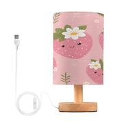 Ttgoth Cute Strawberry Bedside Table Lamp for Bedroom Small Nightstand Lamp LED Desk Lamp with USB Ports and Fabric Shade for Living Room, Dorm, Home, Office