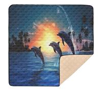 Ttgoth Dolphin Baby Play Mat for Floor 127x127cm Soft Foldable Crawling Mat Waterproof Non-Slip Floor Mat Kids Playmat for Infants Babies Toddlers