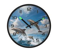 Ttgoth Dolphins Clock and Sky Wall Clock with LED Night Light 30.5 cm Sound Control Silent Non-Ticking Wall Clock Battery Operated for Bedroom Living Room Kitchen Home Decor