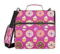 Ttgoth Donut Ice Cream Zipper Binder with Shoulder Strap 1.5 inch 3 Ring Multiple Pockets Expanding File Folder 13 Inch Laptop Organiser School & Office Supplies