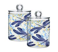 Ttgoth Dragonflies Qtip Holder Dispenser Acrylic Bathroom Jars 2 PCS Apothecary Jar Makeup Organizer for Cotton Pad, Bud, Swab, Ball