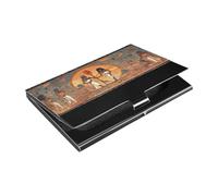 Ttgoth Egyptian Gods Pharaohs Business Card Holder for Men Women PU Leather & Stainless Steel Name Card Case Pocket Wallet ID Case for Travel and Work