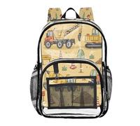 Ttgoth Engineering Vehicle Clear Backpack Heavy Duty Stadium Approved Transparent Backpack See Through Bookbag with Multiple Pockets for School, Security, Work & Trave