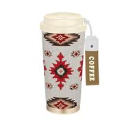 Ttgoth Ethnic Print Coffee Mug with Leakproof Straw Lid 500 ml Insulated Stainless Steel Travel Mug Double Wall Coffee Cup for Hot and Iced Drink