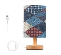 Ttgoth Ethnic Printing Bedside Table Lamp for Bedroom LED Nightstand Lamp Desk Reading Light with USB Ports and Fabric Shade for Living Room Dorm Home Office