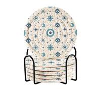 Ttgoth Evil Eye Coasters for Drinks with Holder 6 PCS Absorbent Cotton Woven Drink Coasters Heat Resistant Cup Mat for Coffee Table Tabletop Protection 10x10 cm