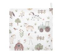 Ttgoth Farm Animals Baby Muslin Washcloths, 3 Pack 4-Layer Cotton Face Towels with Hanging Loop, Soft Absorbent Wash Cloths for Newborns, 30 x 30 cm