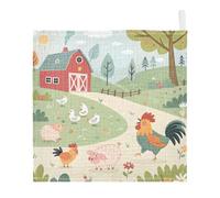 Ttgoth Farm Animals Baby Muslin Washcloths, 3 Pack 4-Layer Cotton Face Towels with Hanging Loop, Soft Absorbent Wash Cloths for Newborns, 30 x 30 cm