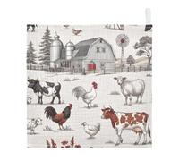 Ttgoth Farm Animals Baby Muslin Washcloths, 3 Pack 4-Layer Cotton Face Towels with Hanging Loop, Soft Absorbent Wash Cloths for Newborns, 30 x 30 cm