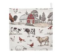 Ttgoth Farm Animals Baby Muslin Washcloths, 5 Pack 4-Layer Cotton Face Towels with Hanging Loop, Soft Absorbent Wash Cloths for Newborns, 30 x 30 cm