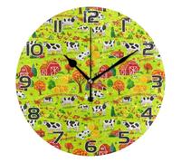 Ttgoth Farm Cows Wall Clock Silent Non-Ticking Modern Decorative Round Wall Clock Battery Operated for Home Kitchen Living Room Office, 25x25 cm