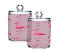 Ttgoth Flamingos Qtip Holder Dispenser Acrylic Bathroom Jars 2 PCS Apothecary Jar Makeup Organizer for Cotton Pad, Bud, Swab, Ball