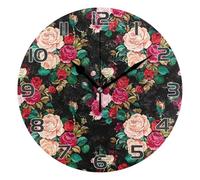 Ttgoth Floral Roses Wall Clock Silent Non-Ticking Modern Decorative Round Wall Clock Battery Operated for Home Kitchen Living Room Office, 25x25 cm