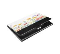 Ttgoth Flower Fields Business Card Holder for Men Women PU Leather & Stainless Steel Name Card Case Pocket Wallet ID Case for Travel and Work