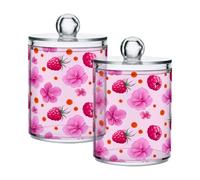 Ttgoth Flowers Qtip Holder Dispenser Acrylic Bathroom Jars 2 PCS Apothecary Jar Makeup Organizer for Cotton Pad, Bud, Swab, Ball