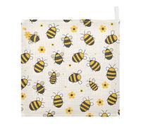 Ttgoth Flying Bumble Bees Baby Muslin Washcloths, 5 Pack 4-Layer Cotton Face Towels with Hanging Loop, Soft Absorbent Wash Cloths for Newborns, 30 x 30 cm