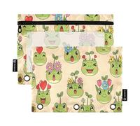 Ttgoth Frogs Pencil Pouch for Binder 3 Ring 2PCS Pencil Pouches with Clear Window Zipper Pen Case Stationery Organiser Cosmetic Bag