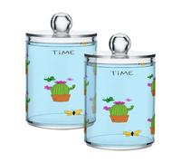 Ttgoth Green Cacti Qtip Holder Dispenser Acrylic Bathroom Jars 2 PCS Apothecary Jar Makeup Organizer for Cotton Pad, Bud, Swab, Ball