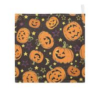 Ttgoth Halloween Pumpkin Baby Muslin Washcloths, 3 Pack 4-Layer Cotton Face Towels with Hanging Loop, Soft Absorbent Wash Cloths for Newborns, 30 x 30 cm