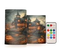 Ttgoth Happy Halloween Flameless Candles for Indoor & Outdoor Flickering Battery Operated Fake Pillar Candles with Remote Control Timer Waterproof LED Plastic Lights, 2 Pack