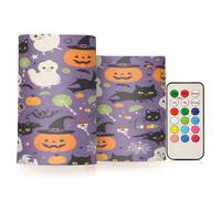 Ttgoth Happy Halloween Flameless Candles for Indoor & Outdoor Flickering Battery Operated Fake Pillar Candles with Remote Control Timer Waterproof LED Plastic Lights, 2 Pack
