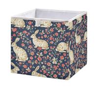 Ttgoth Hares and Red Flowers Cube Storage Bins 28x28 cm Foldable Fabric Storage Cube Shelf Basket Closet Organiser for Bedroom Nursery Home